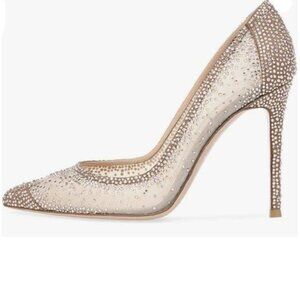 XYD Women's Rhinestones Studded Stiletto High Heels Mesh Pumps, Pointed Toe Nude